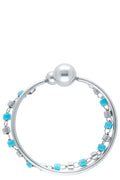 BAGUE ANNEAU PERLES COLOREES ARGENTE BLEU CANARD