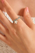 BAGUE ANNEAU PERLES COLOREES ARGENTE BLEU CANARD