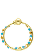 BAGUE ANNEAU PERLES COLOREES DORE BLEU CANARD