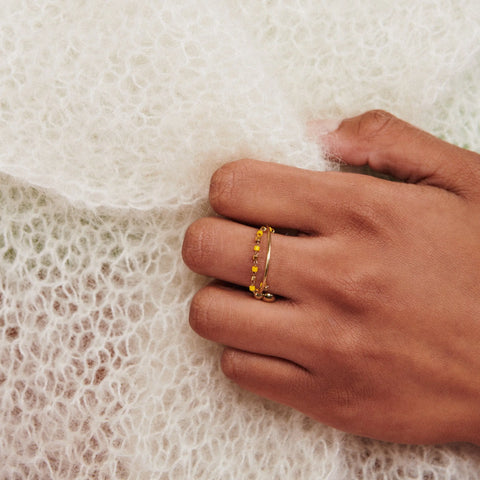 BAGUE ANNEAU PERLES COLOREES DORE SAFRAN