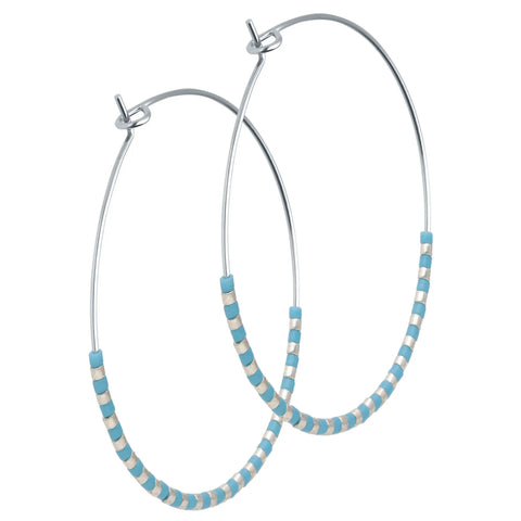 BOUCLES D'OREILLES CRÉOLE ARGENTE BLEU CANARD